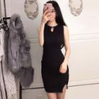 Keyhole Front Ribbed Bodycon Dress