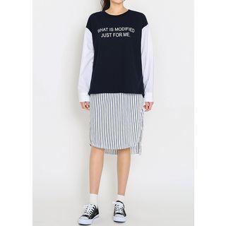 J-size - Set: Printed Pullover + Sleeveless Shirtdress