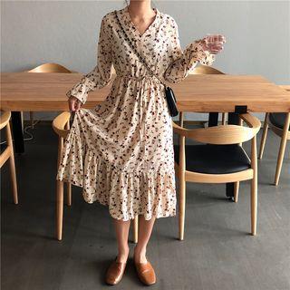 Long-sleeve Midi Floral Dress As Shown In Figure - One Size