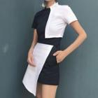 Color Block Short-sleeve T-shirt / Color Block Asymmetric A-line Skirt