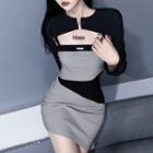 Set: Strappy Two-tone Sheath Dress + Long-sleeve Top