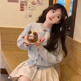 Long-sleeve Lace Panel Cardigan