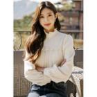 Frill-neck Lace-trim Napped Blouse