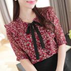 Ruffle-collar Tie-neck Floral Top