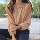 Puff Long-sleeve Floral Loose Fit Blouse