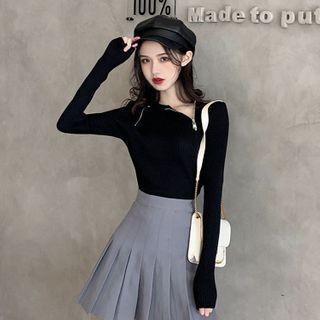 Zip Detail Long-sleeve Knitted Top
