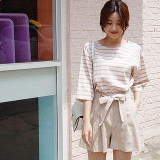 Band-waist Linen Shorts With Sash