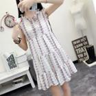 Frill Trim Tiered Sleeveless Chiffon Dress