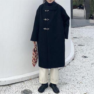 Hooded Plain Coat Black - One Size