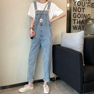 Floral Embroidery Denim Jumper Pants