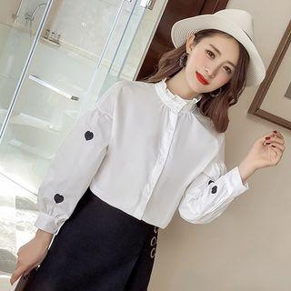 Mock-neck Heart Embroidered Blouse