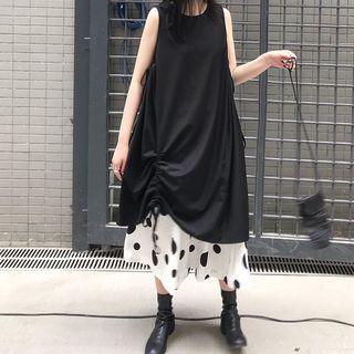 Drawstring Tank Dress / Dotted A-line Midi Skirt