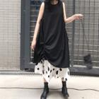 Drawstring Tank Dress / Dotted A-line Midi Skirt