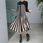 Sleeveless Button-down Stripe Flared Knit Dress