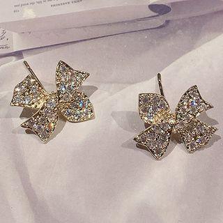 Bow Rhinestone Earring Gold - One Size