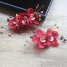 Bridal Flower Headpiece 1 Pair - Red - One Size