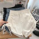 Drawstring Ruched High-waist Denim Shorts