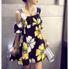 Floral Cold-shoulder Mini A-line Dress
