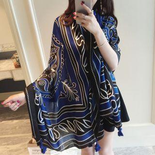 Printed Shawl Blue & Black - One Size