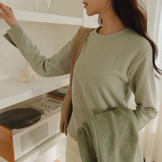 Plain Slit-cuff Napped T-shirt