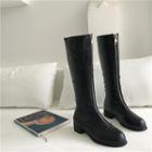 Faux Leather Zip-front Knee-high Boots