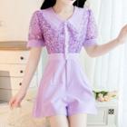 Sequined Collared Short-sleeve Playsuit
