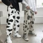 Cow Print Drawstring-cuff Pants