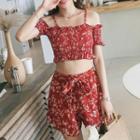 Set: Short-sleeve Floral Swim Top + Skorts