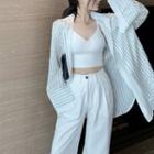 Cropped Camisole / Striped Shirt / Wide Leg Pants / Set