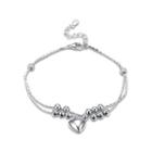 925 Sterling Silver Simple Romantic Heart-shaped Bead Double Bracelet Silver - One Size