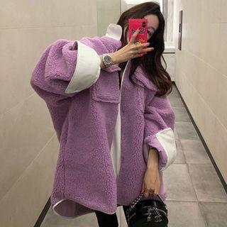 Oversize Faux Shearling Jacket Purple - One Size
