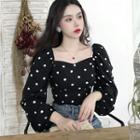 Dot Bubble-sleeved Blouse
