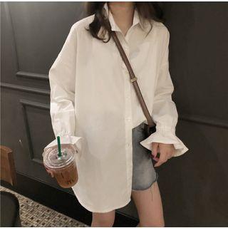 Plain Bell-sleeve Loose-fit Shirt White - One Size