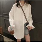 Plain Bell-sleeve Loose-fit Shirt White - One Size