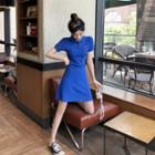 Short-sleeve Heart Embroidered A-line Mini Polo Dress
