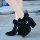Fluffy Chunky-heel Ankle Boots