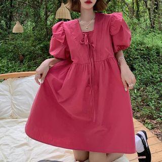 Puff-sleeve Bow Smock Dress