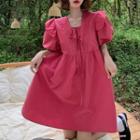 Puff-sleeve Bow Smock Dress