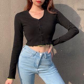 Ruffle Trim Crop Cardigan