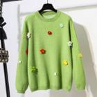 Flower Applique Sweater / Layered Midi Mesh Skirt / Set
