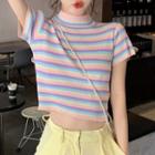 Mock Neck Stripe Top As Shown In Figure - One Size