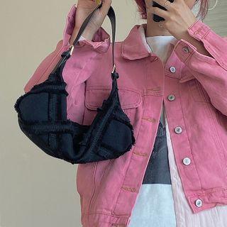 Fringed Canvas Shoulder Bag Black - One Size