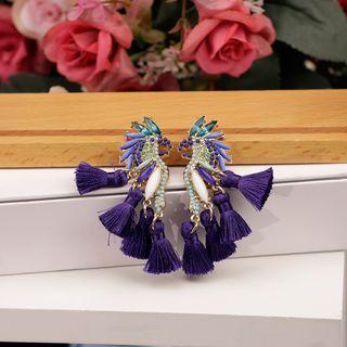 Rhinestone Tasseled Bird Drop Earring 1 Pair - Purple - One Size