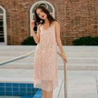 V-neck Sequined Spaghetti Strap Dress