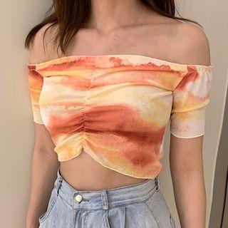 Long-sleeve Crinkled Tie Dye Cropped T-shirt