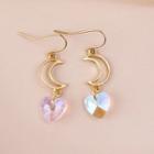 Non-matching Alloy Moon Faux Crystal Heart Dangle Earring As Shown In Figure - One Size