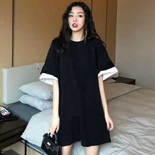 Elbow-sleeve T-shirt Dress Black - One Size