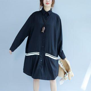 Long-sleeve Contrast Trim Shirtdress