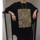 Leopard Printed Short-sleeve T-shirt Black - One Size