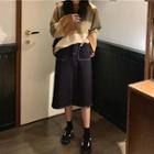 Striped Loose-fit Sweater / Plain Denim Skirt